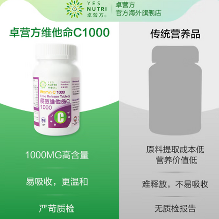 1瓶裝 30粒 卓營方維他命C 1000+玫瑰果+鋅