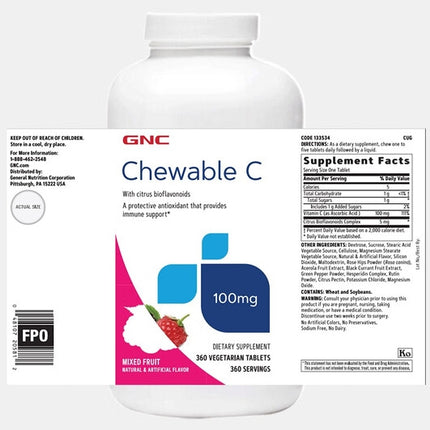 GNC - 果汁味維他命C100mg 360粒咀嚼粒